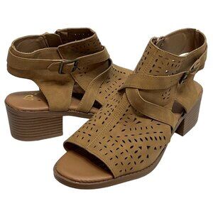 Justice Girls Tan Faux Suede Open Toe Block Heel Sandals Size 8 Kids Shoes